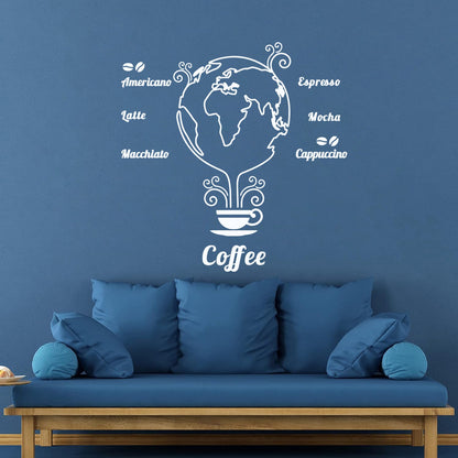 Wall Stickers Coffee Beans Cups Restaurant Cafe Earth Globe Wall Beautification