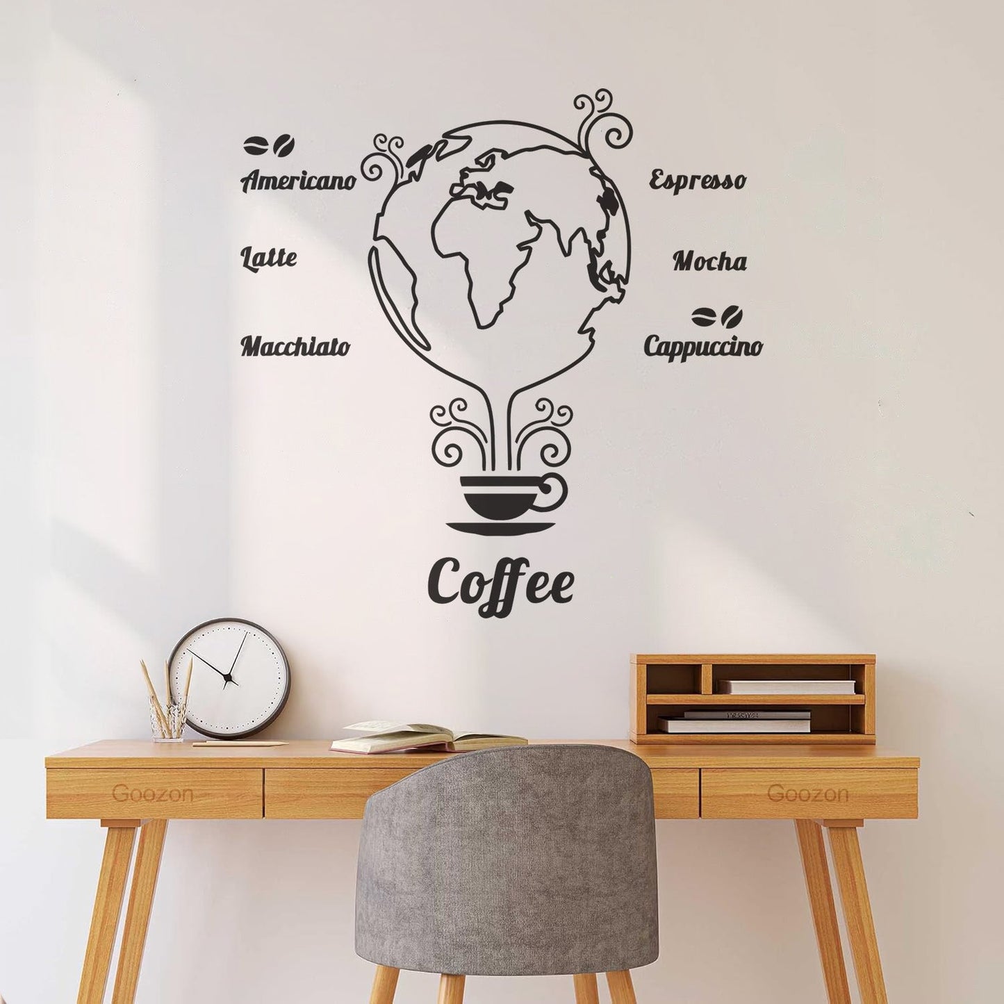 Wall Stickers Coffee Beans Cups Restaurant Cafe Earth Globe Wall Beautification