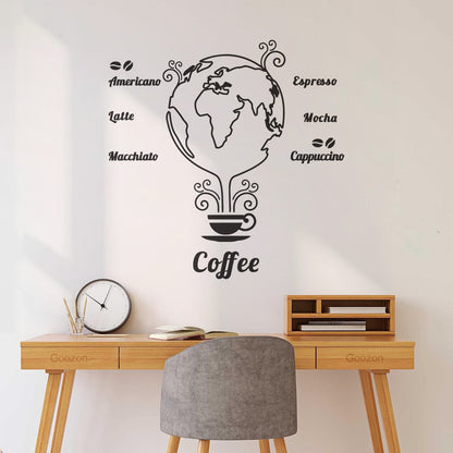 Wall Stickers Coffee Beans Cups Restaurant Cafe Earth Globe Wall Beautification