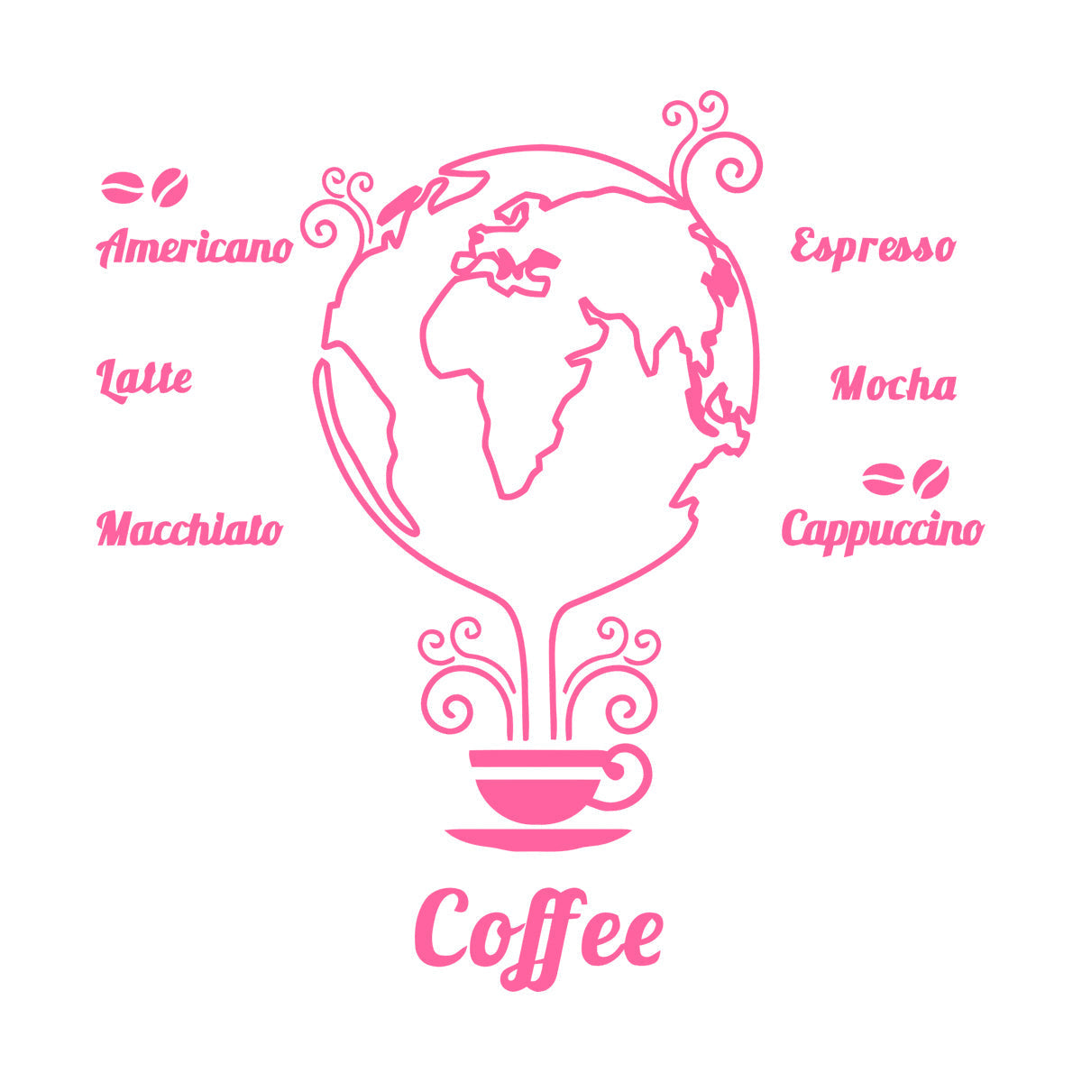 Wall Stickers Coffee Beans Cups Restaurant Cafe Earth Globe Wall Beautification