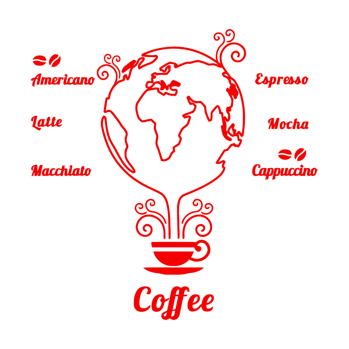 Wall Stickers Coffee Beans Cups Restaurant Cafe Earth Globe Wall Beautification