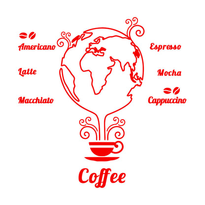 Wall Stickers Coffee Beans Cups Restaurant Cafe Earth Globe Wall Beautification