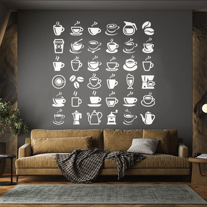 Coffee Beans Hot Drinks Cup And Spoon Bar Logo Cafe Cappuccino Latte Fine Carving Decals Car Body Decoration