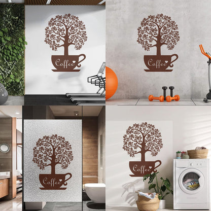 Vinyl Art Sticker Coffee Beans Shop Tree Window Decals