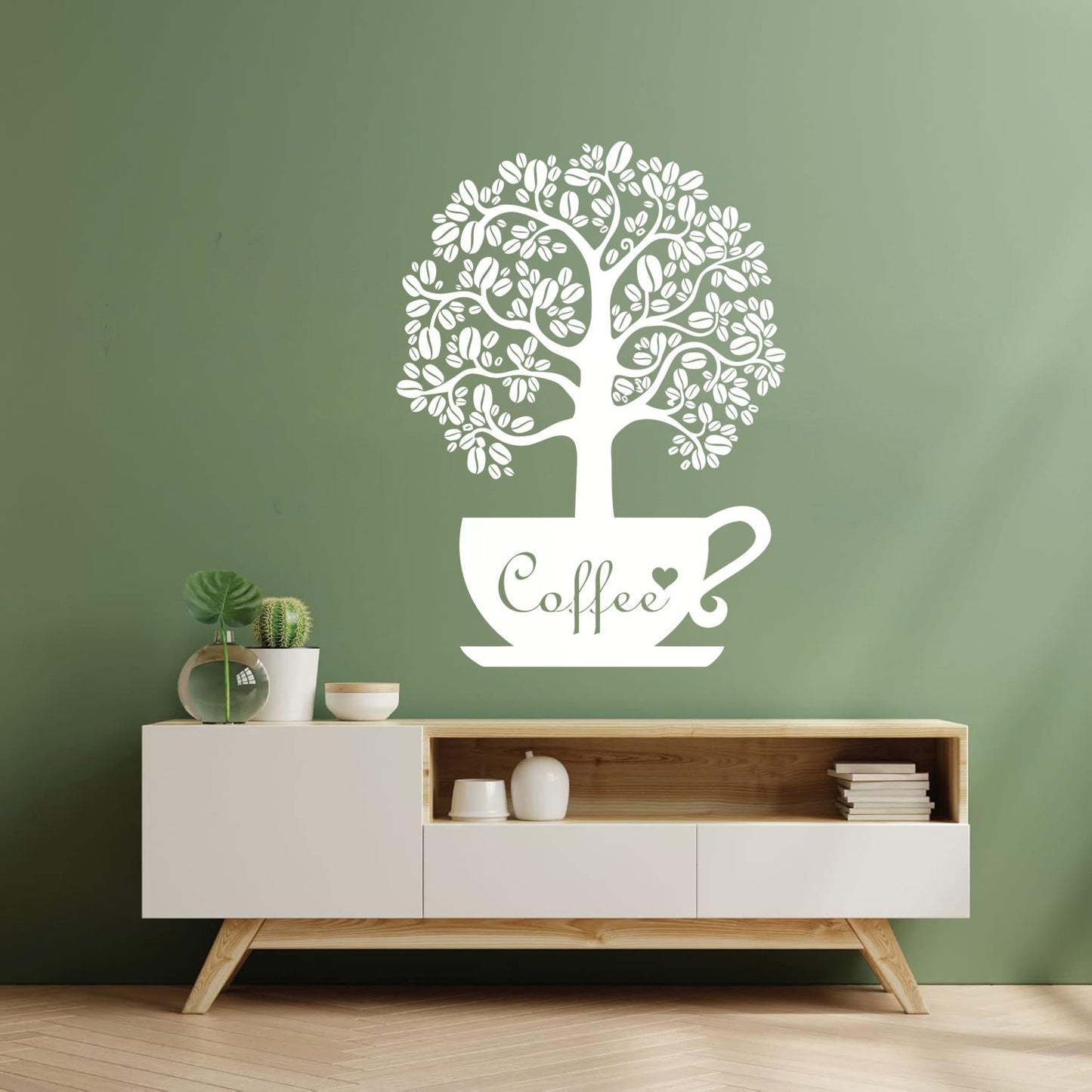 Vinyl Art Sticker Coffee Beans Shop Tree Window Decals