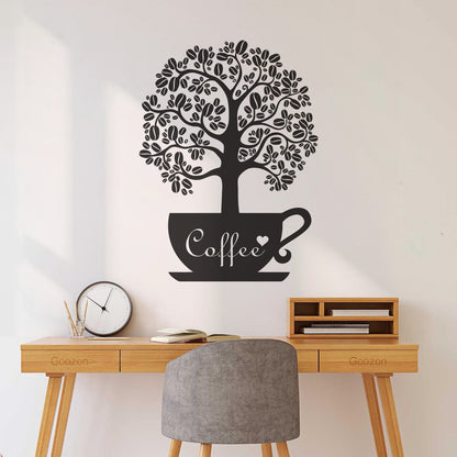 Vinyl Art Sticker Coffee Beans Shop Tree Window Decals