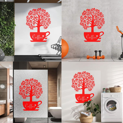 Vinyl Art Sticker Coffee Beans Shop Tree Window Decals