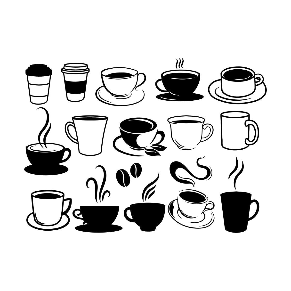 Vinyl Wall Stickers Coffee Cups Collection Coffee Beans Cafe Do Not Damage The Wall Surface