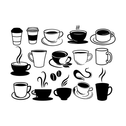 Vinyl Wall Stickers Coffee Cups Collection Coffee Beans Cafe Do Not Damage The Wall Surface