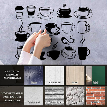 Vinyl Wall Stickers Coffee Cups Collection Coffee Beans Cafe Do Not Damage The Wall Surface