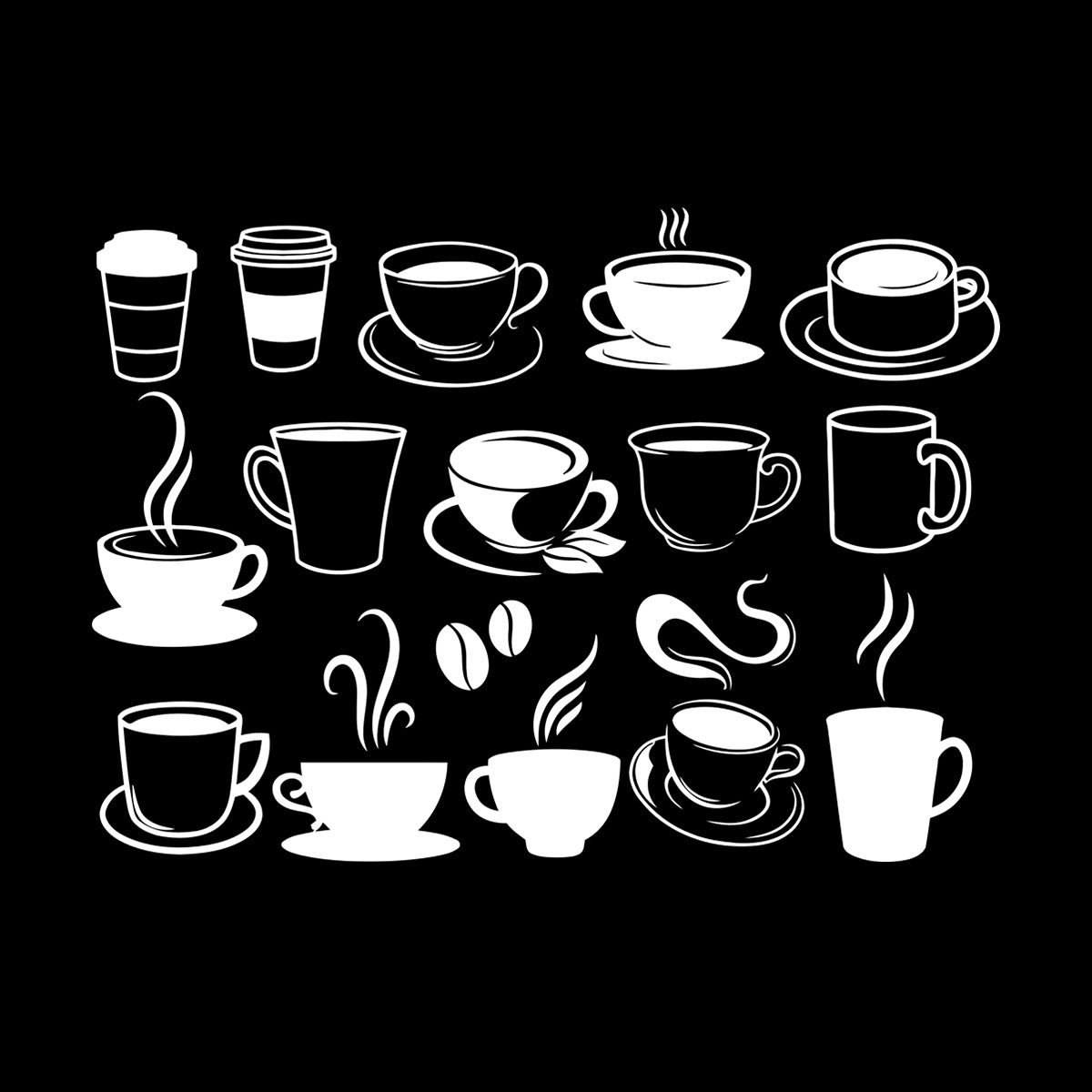 Vinyl Wall Stickers Coffee Cups Collection Coffee Beans Cafe Do Not Damage The Wall Surface