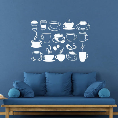 Vinyl Wall Stickers Coffee Cups Collection Coffee Beans Cafe Do Not Damage The Wall Surface