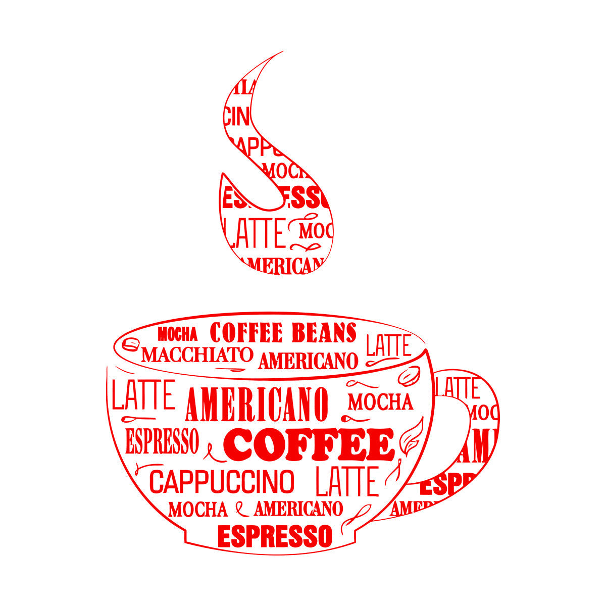 Wall Decals Coffee Cup Shop Words Kitchen Dining Multi Color Selection