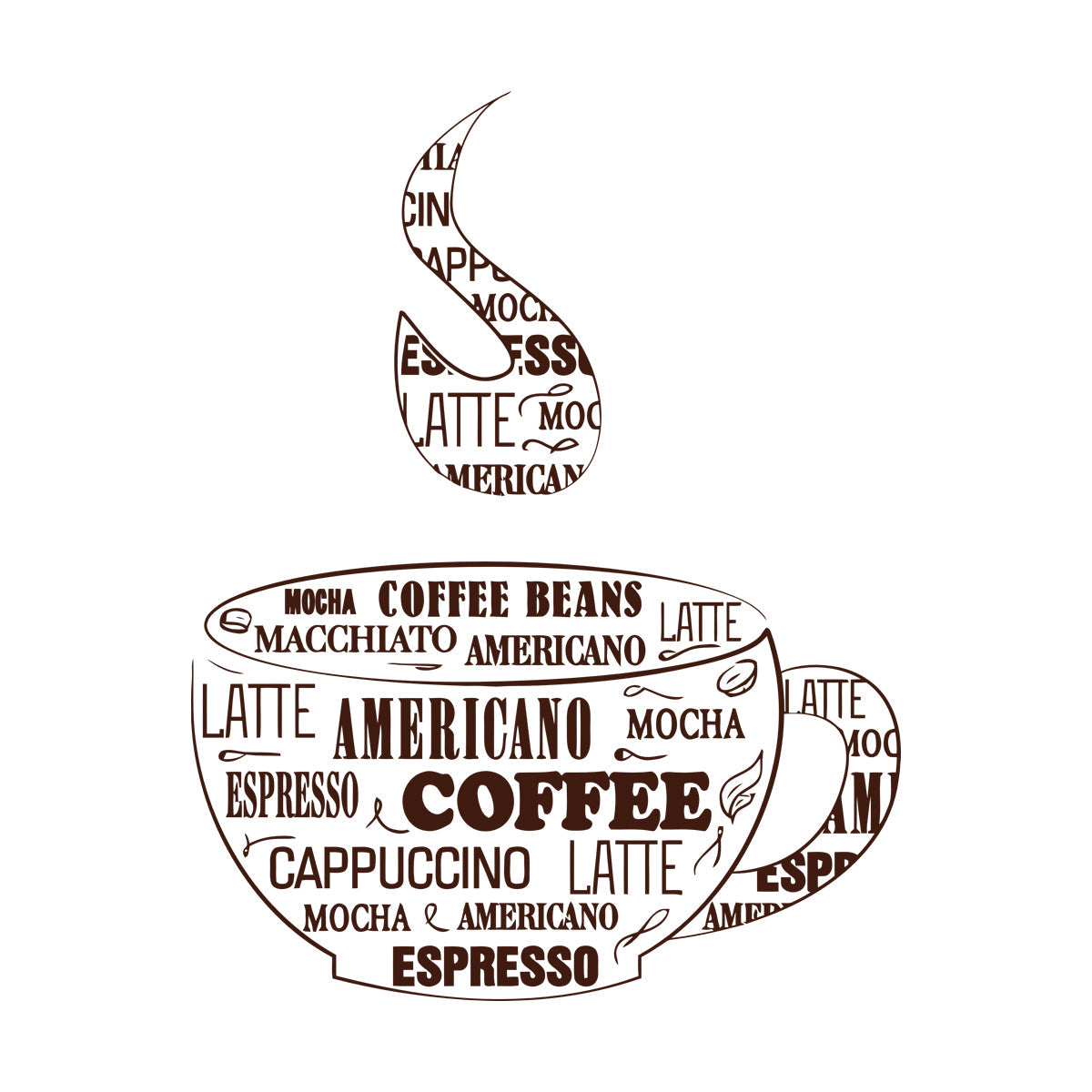 Wall Decals Coffee Cup Shop Words Kitchen Dining Multi Color Selection