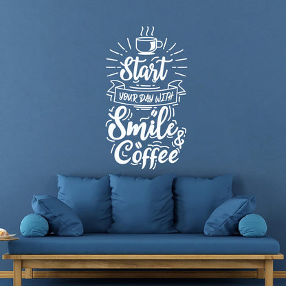 Vinyl Wall Decals Coffee Cup Smile Positive Quote Cafe Kitchen Equipped With Transfer Film Kit