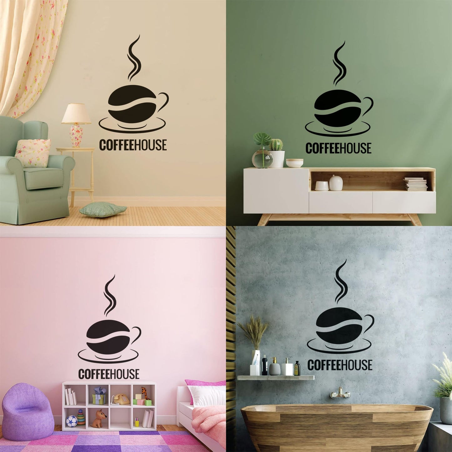 Engraving Stickers Coffee House Logo Cup Cafe Coffee Bean Wall Beautification