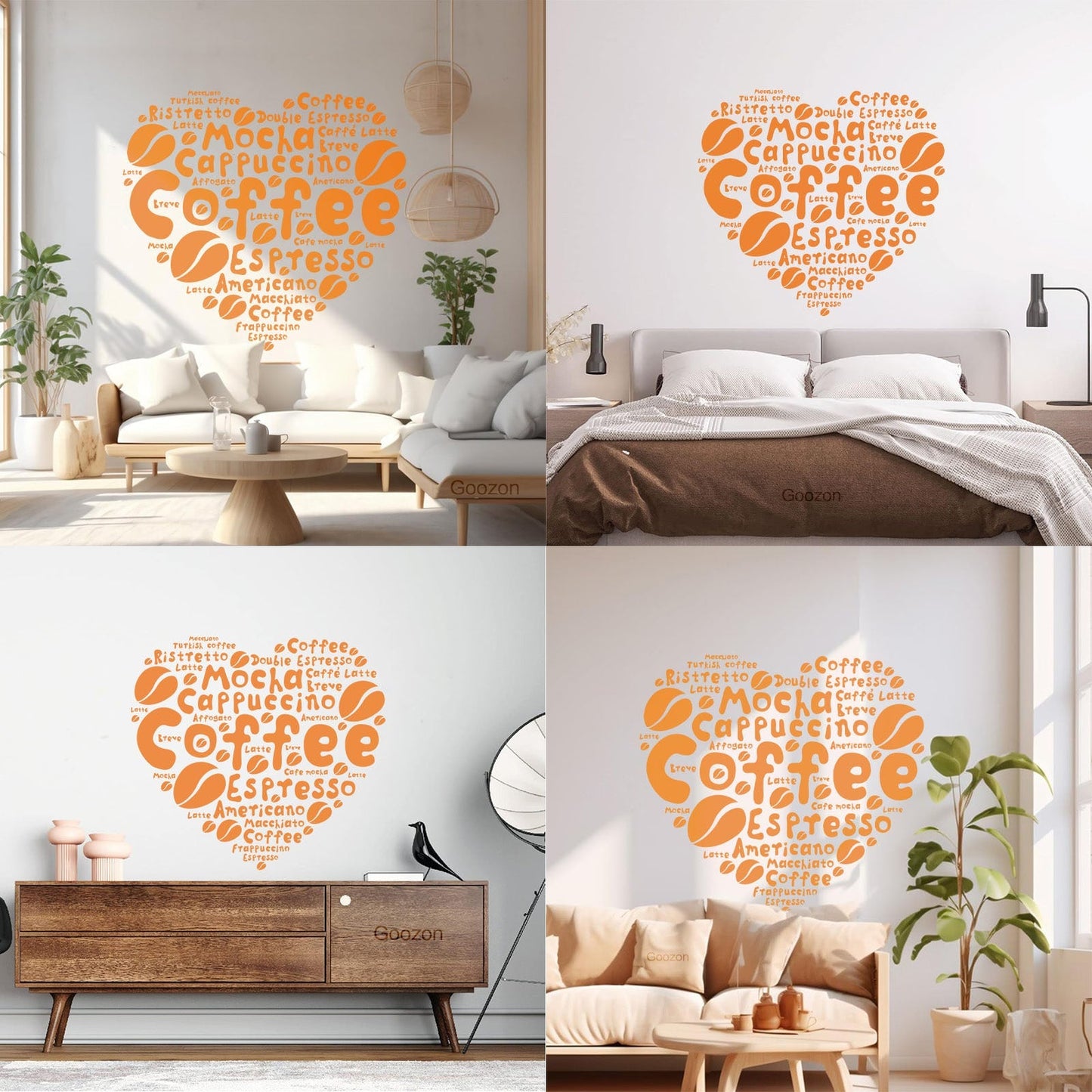 Wall Decals Pvc Coffee House Lover Heart Beans Dining Idea Window Decals