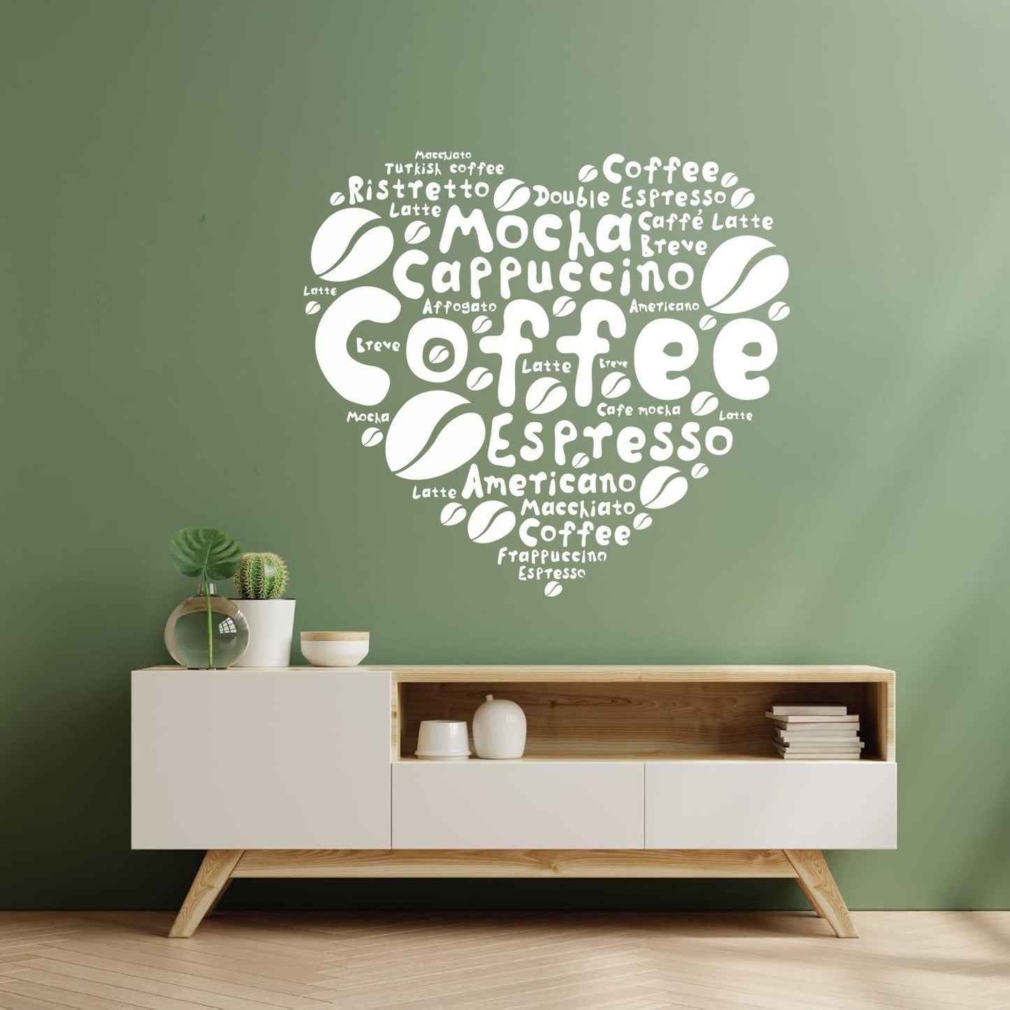 Wall Decals Pvc Coffee House Lover Heart Beans Dining Idea Window Decals