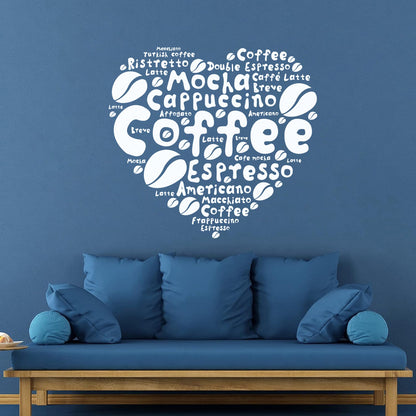 Wall Decals Pvc Coffee House Lover Heart Beans Dining Idea Window Decals