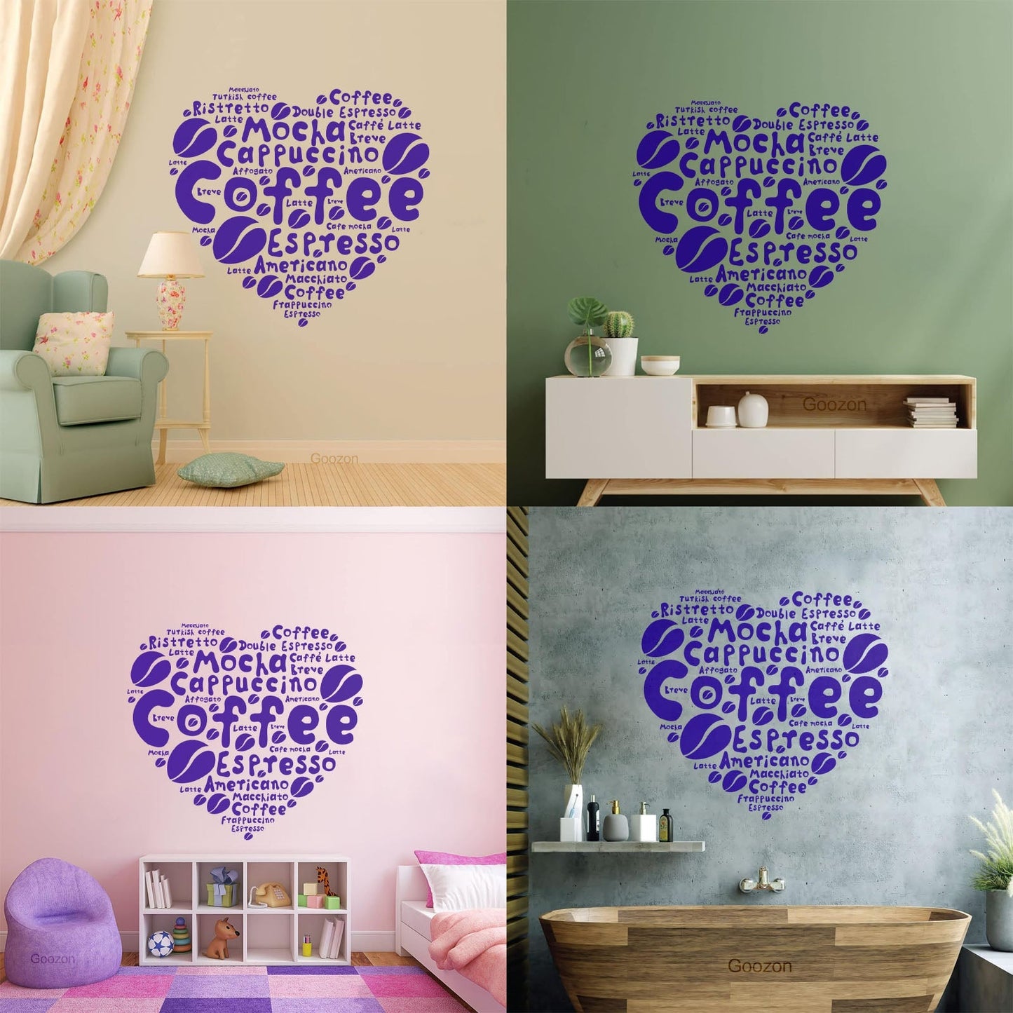 Wall Decals Pvc Coffee House Lover Heart Beans Dining Idea Window Decals