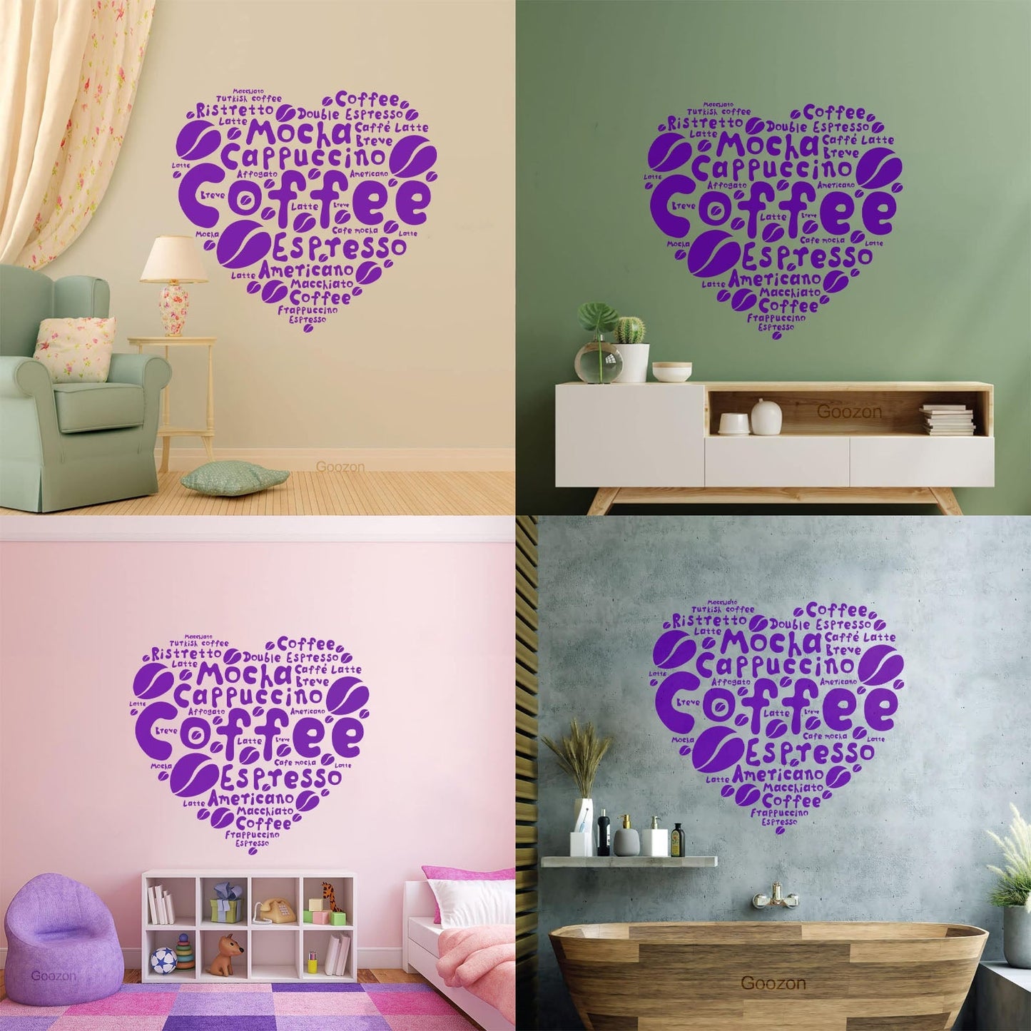 Wall Decals Pvc Coffee House Lover Heart Beans Dining Idea Window Decals