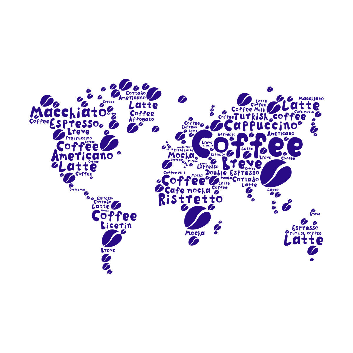 Coffee House Map Kitchen Beans Words Lettering Stickers Glass Stickers