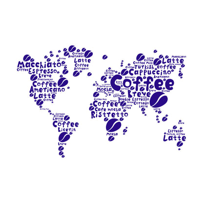 Coffee House Map Kitchen Beans Words Lettering Stickers Glass Stickers