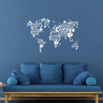 Coffee House Map Kitchen Beans Words Lettering Stickers Glass Stickers