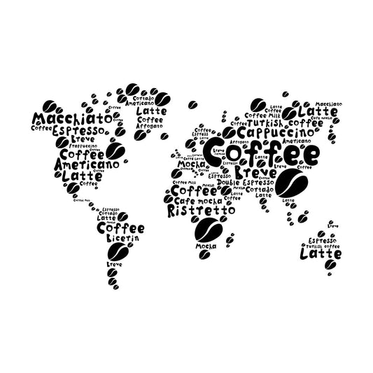 Coffee House Map Kitchen Beans Words Lettering Stickers Glass Stickers