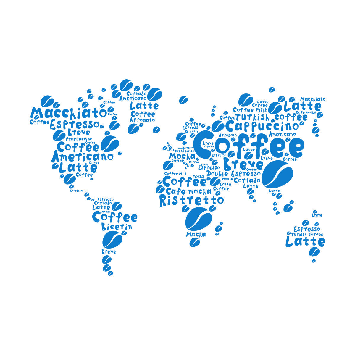 Coffee House Map Kitchen Beans Words Lettering Stickers Glass Stickers