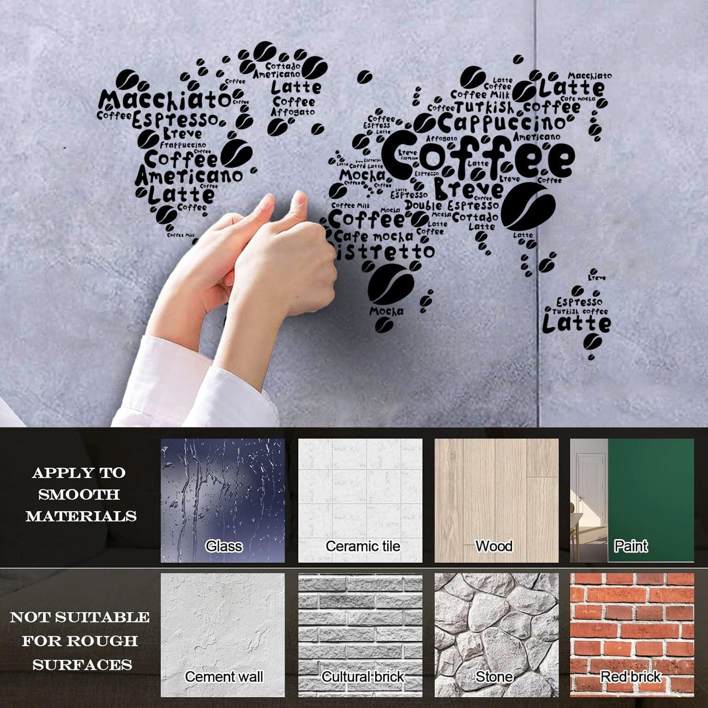 Coffee House Map Kitchen Beans Words Lettering Stickers Glass Stickers