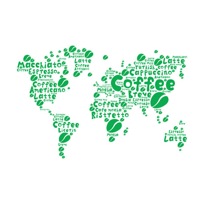 Coffee House Map Kitchen Beans Words Lettering Stickers Glass Stickers