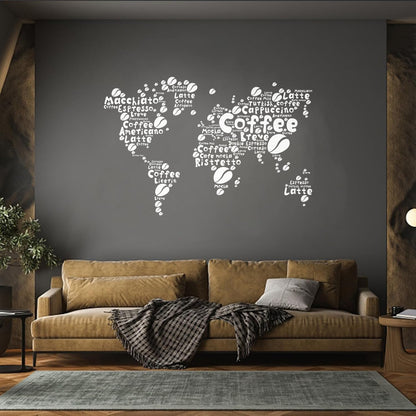 Coffee House Map Kitchen Beans Words Lettering Stickers Glass Stickers