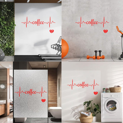 Coffee Logo Word Heartbeat Energy Heart Beans Wall Stickers Paster Paper Equipped With Transfer Film Kit
