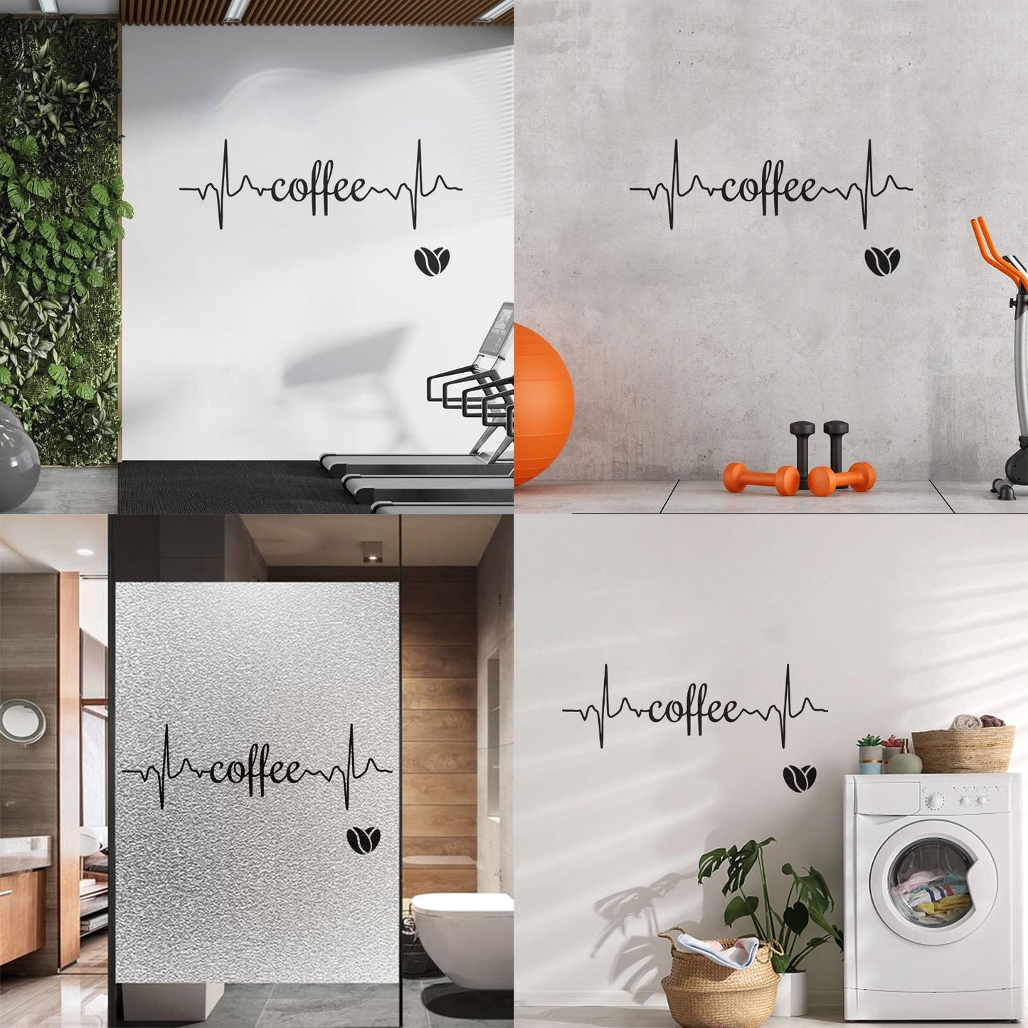 Coffee Logo Word Heartbeat Energy Heart Beans Wall Stickers Paster Paper Equipped With Transfer Film Kit