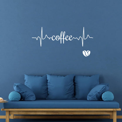 Coffee Logo Word Heartbeat Energy Heart Beans Wall Stickers Paster Paper Equipped With Transfer Film Kit