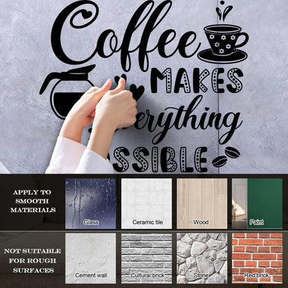 Vinyl Art Sticker Coffee Makes Everything Possible Motivation Words Cafe It Won'T Fall Off