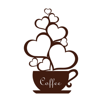 Wall Decals Pvc Coffee Shop Cup Hearts Love Romantic Art Decoration