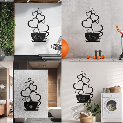 Wall Decals Pvc Coffee Shop Cup Hearts Love Romantic Art Decoration