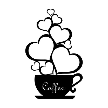 Wall Decals Pvc Coffee Shop Cup Hearts Love Romantic Art Decoration