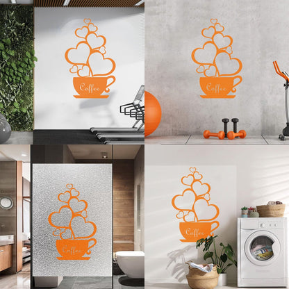 Wall Decals Pvc Coffee Shop Cup Hearts Love Romantic Art Decoration