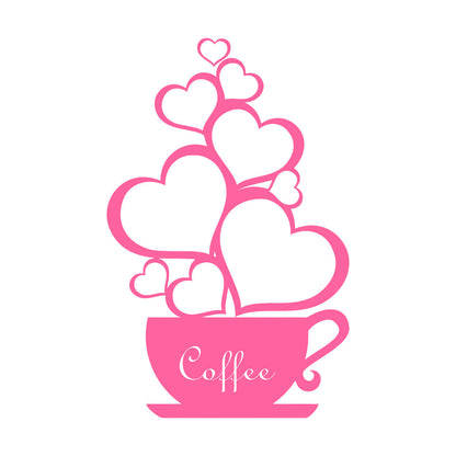 Wall Decals Pvc Coffee Shop Cup Hearts Love Romantic Art Decoration