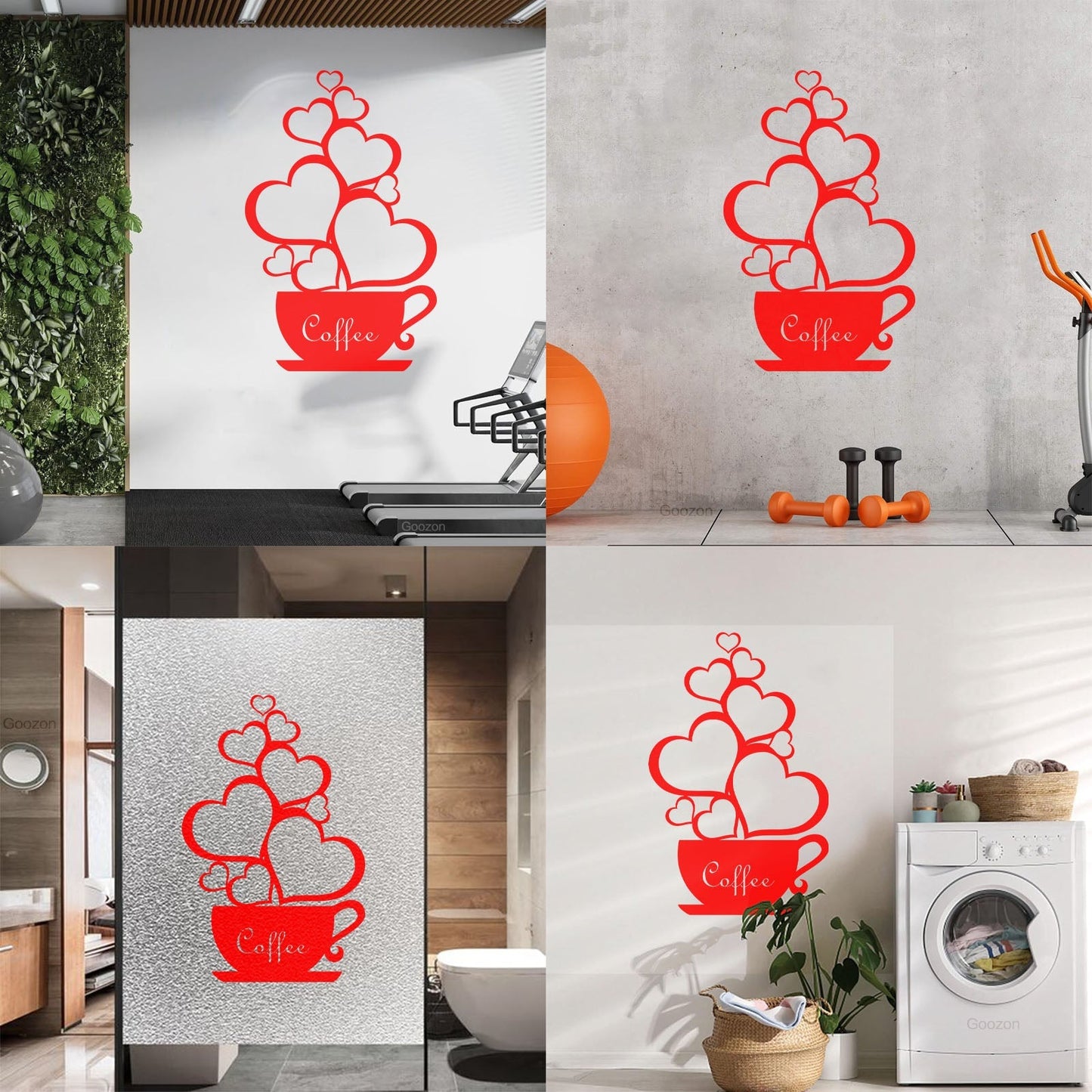 Wall Decals Pvc Coffee Shop Cup Hearts Love Romantic Art Decoration