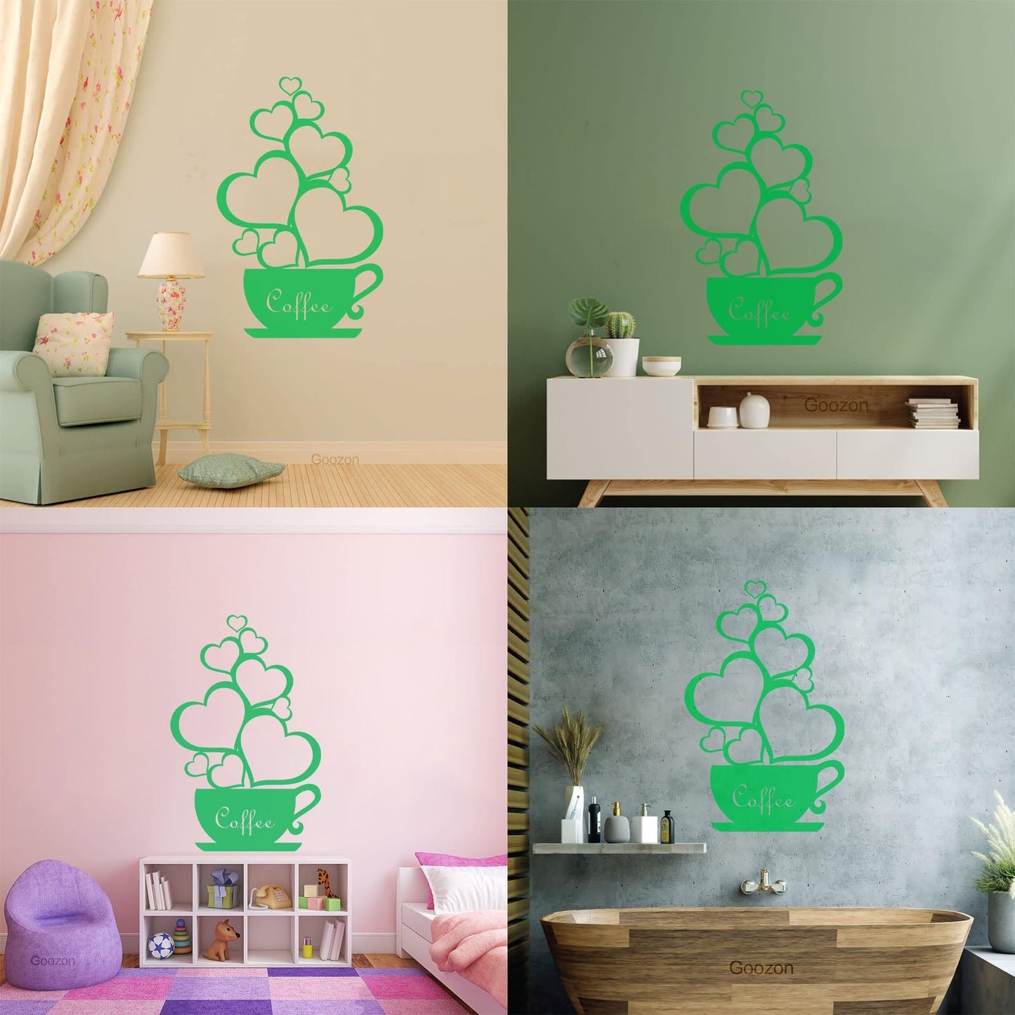 Wall Decals Pvc Coffee Shop Cup Hearts Love Romantic Art Decoration