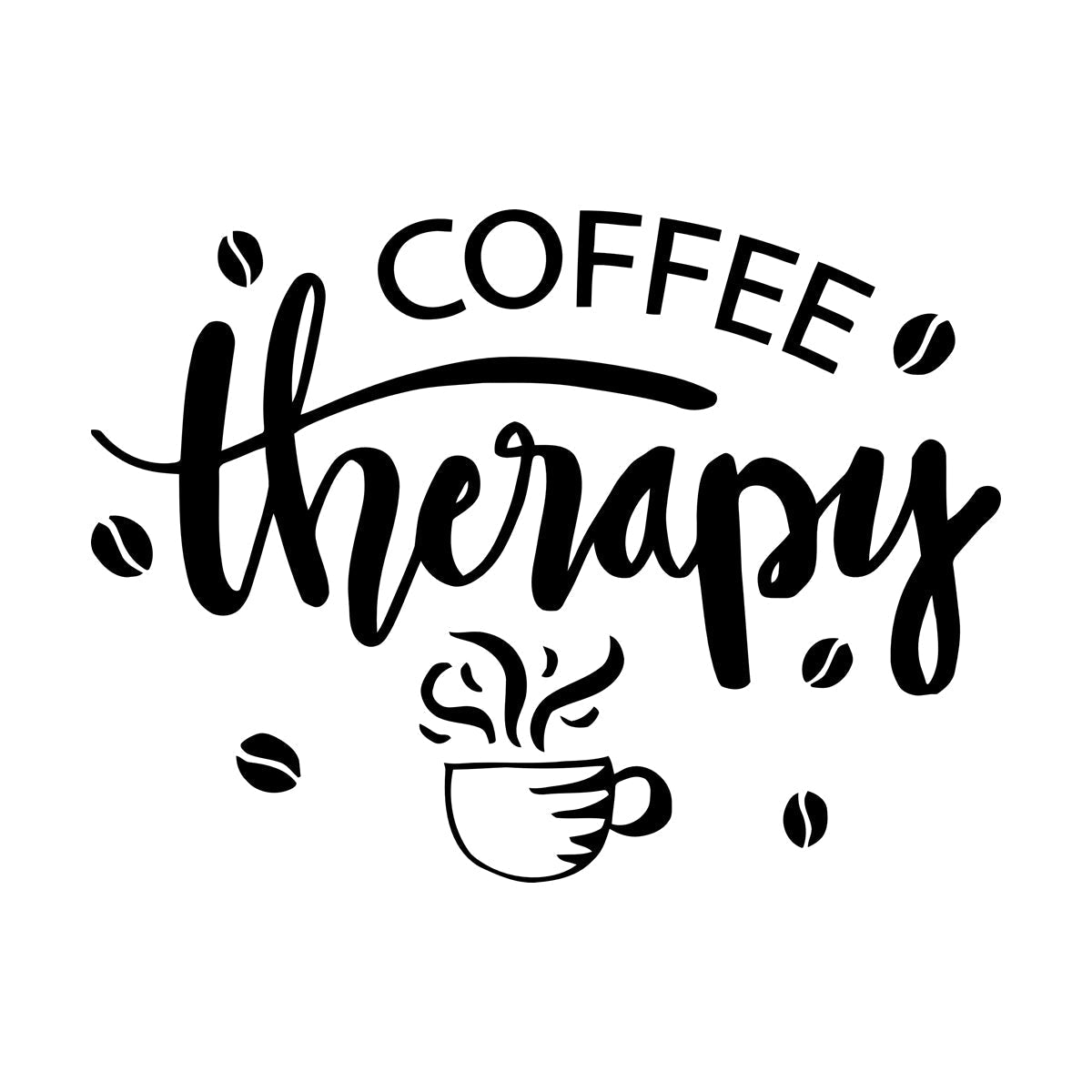 Mural And Wall Vinyl Decal Coffee Therapy Beans Cups Cafe Kitchen Words Removable Without Leaving Glue