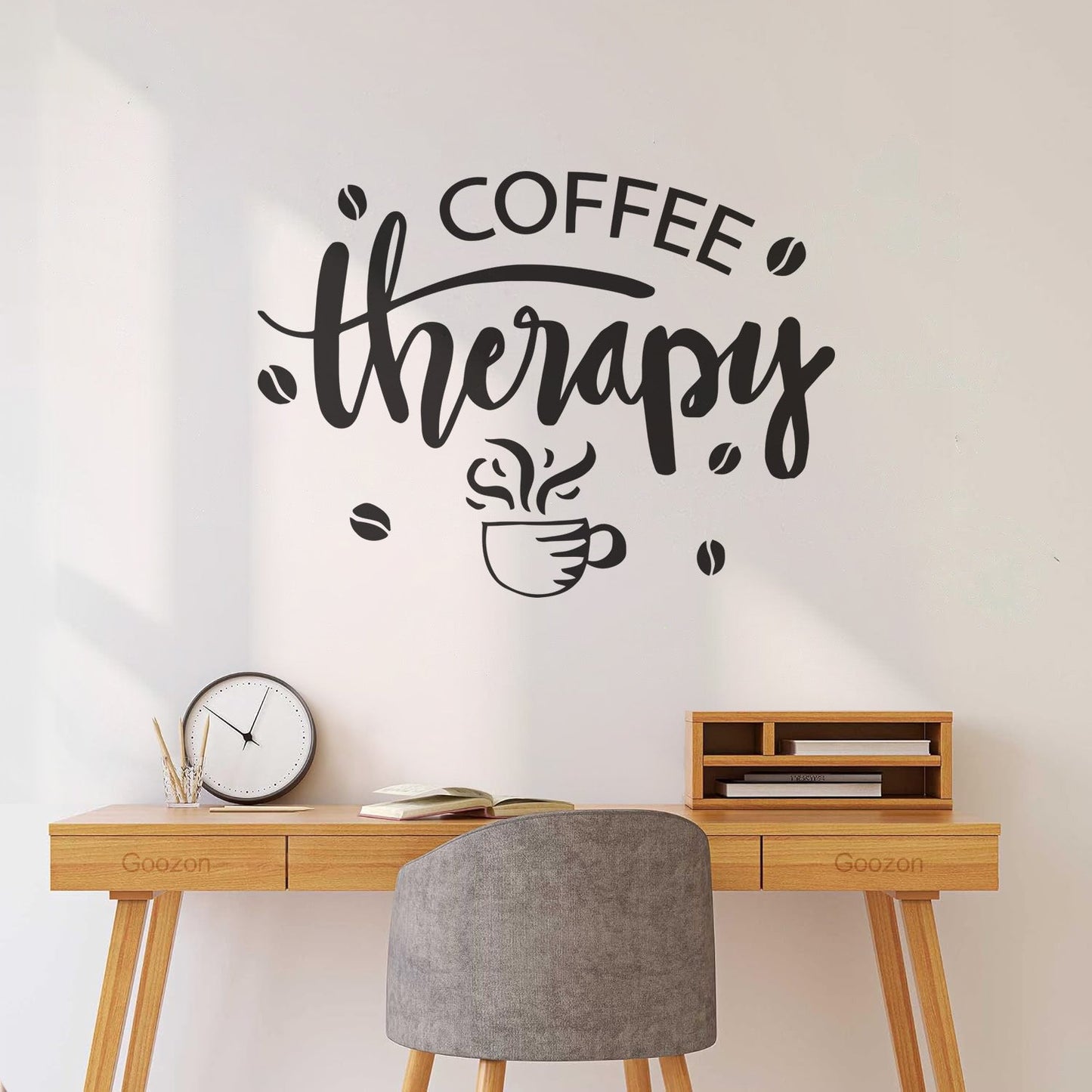 Mural And Wall Vinyl Decal Coffee Therapy Beans Cups Cafe Kitchen Words Removable Without Leaving Glue