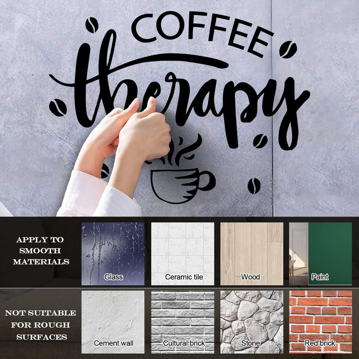 Mural And Wall Vinyl Decal Coffee Therapy Beans Cups Cafe Kitchen Words Removable Without Leaving Glue