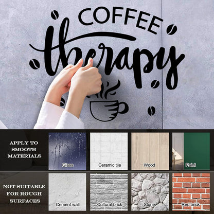Mural And Wall Vinyl Decal Coffee Therapy Beans Cups Cafe Kitchen Words Removable Without Leaving Glue