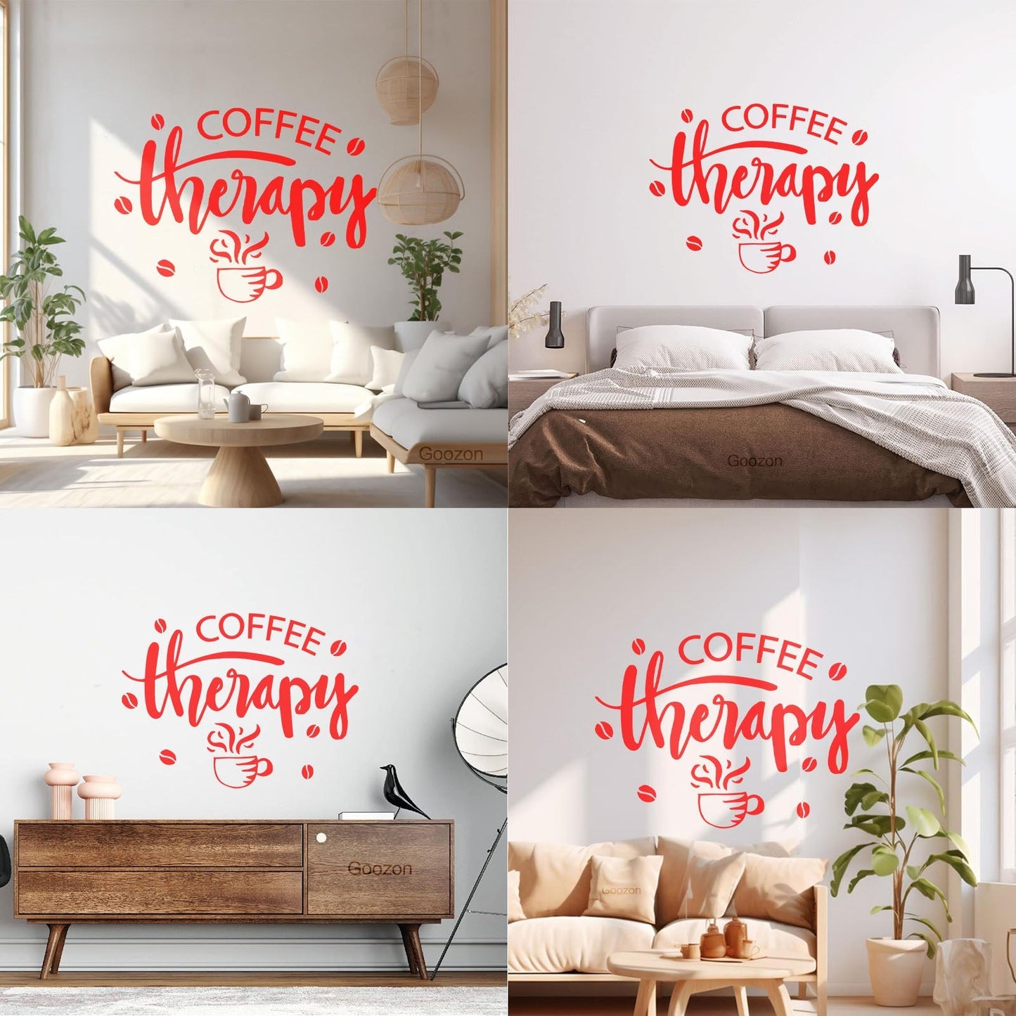 Mural And Wall Vinyl Decal Coffee Therapy Beans Cups Cafe Kitchen Words Removable Without Leaving Glue