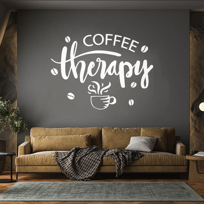 Mural And Wall Vinyl Decal Coffee Therapy Beans Cups Cafe Kitchen Words Removable Without Leaving Glue